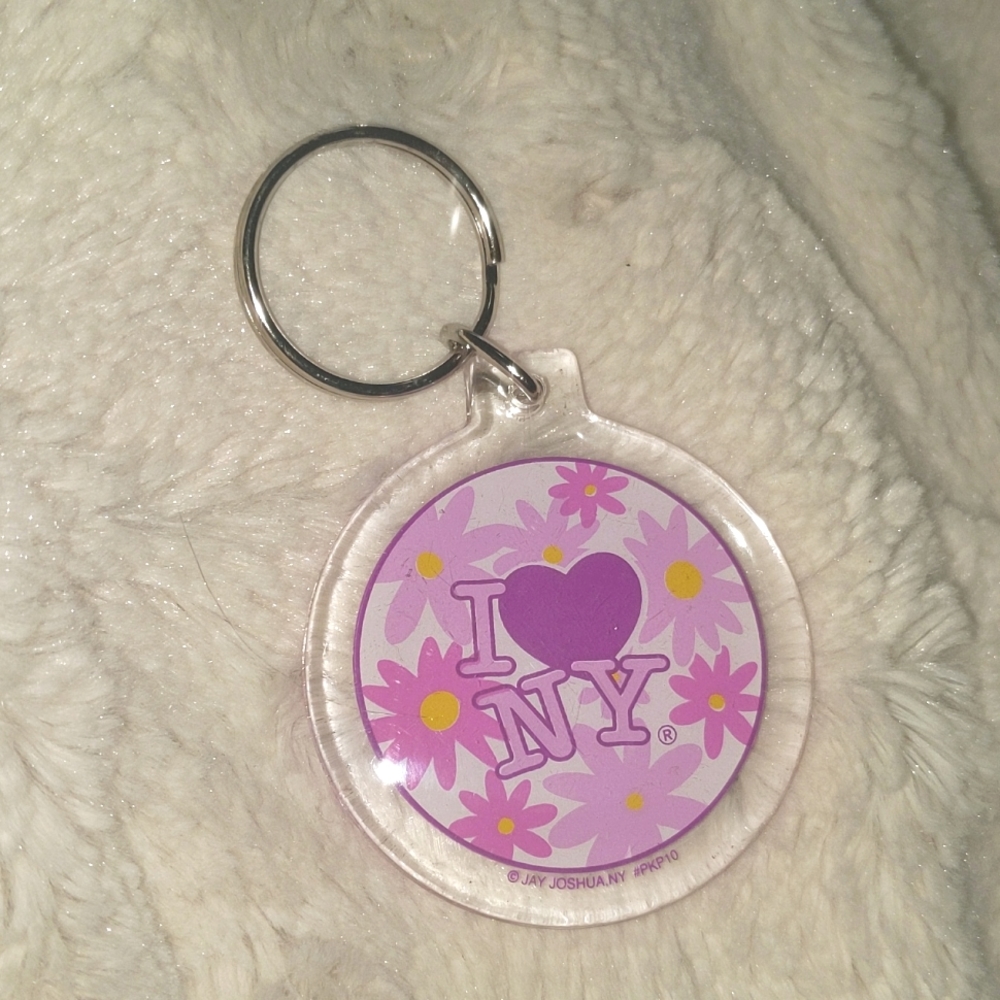 I heart NY flower print key chain